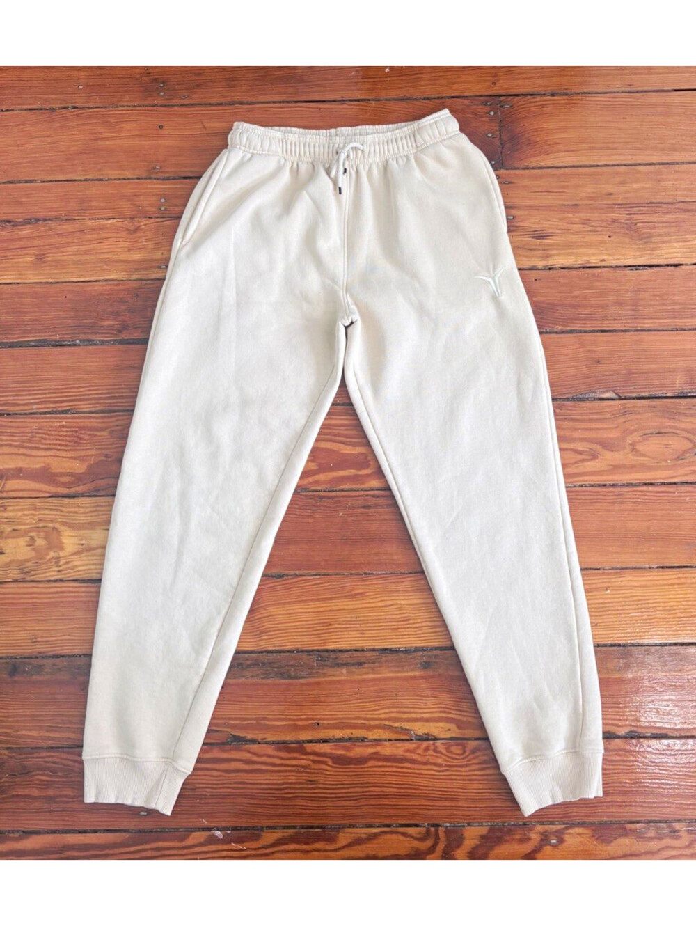 YoungLA Mens Fleece Jogger Sweatpants Cream Off White Embroidered Logo